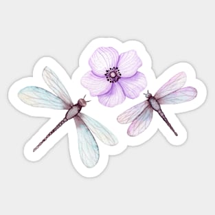 Watercolor Dragonflies and Flower Sticker